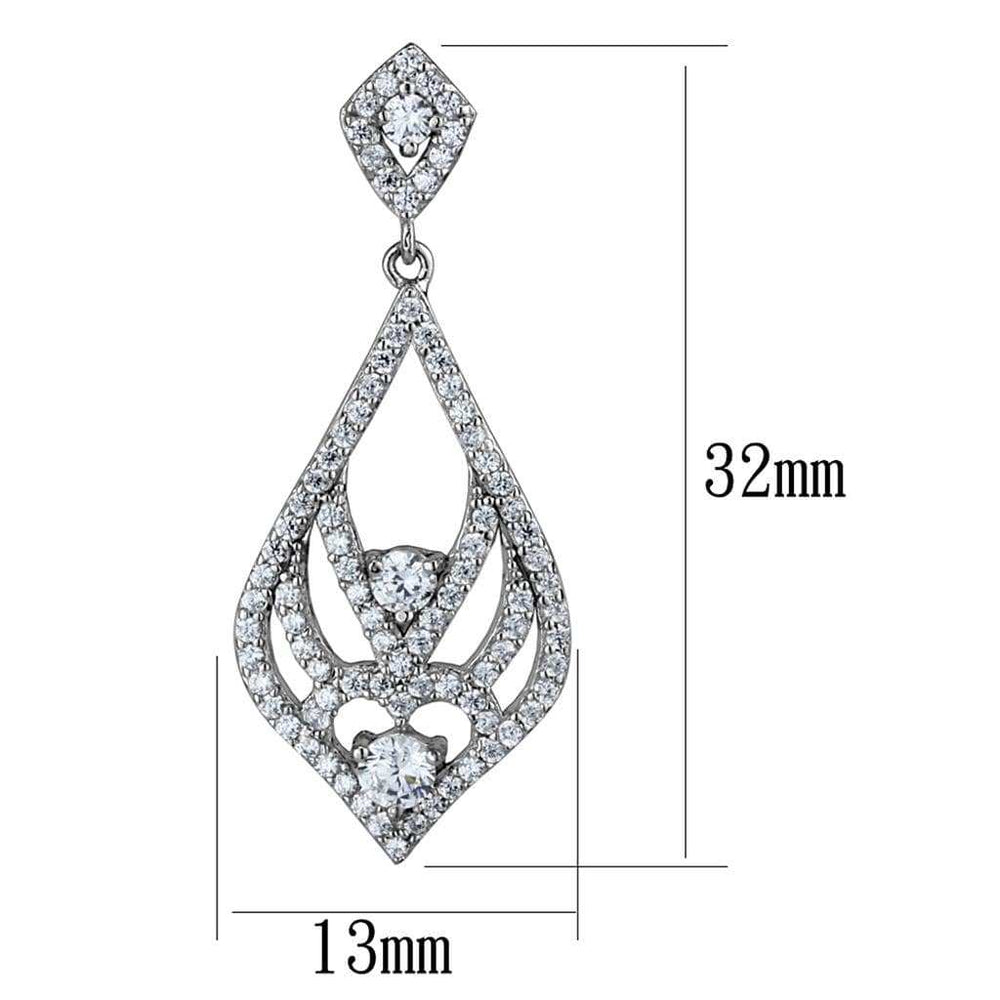 TS497 - Rhodium 925 Sterling Silver Earrings with AAA Grade CZ in Clear - Alamode - Flyclothing LLC