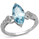 TS502 - Rhodium 925 Sterling Silver Ring with AAA Grade CZ in Sea Blue - Alamode - Flyclothing LLC