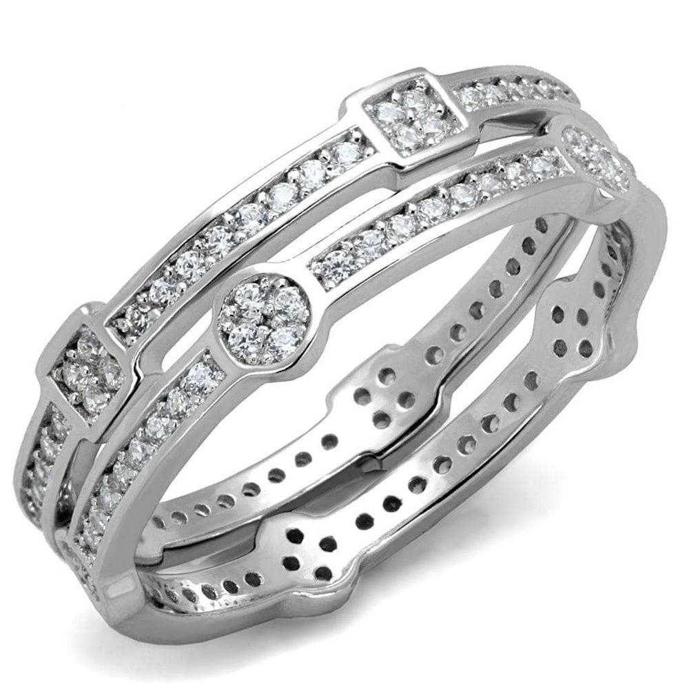 TS503 - Rhodium 925 Sterling Silver Ring with AAA Grade CZ in Clear - Alamode - Flyclothing LLC