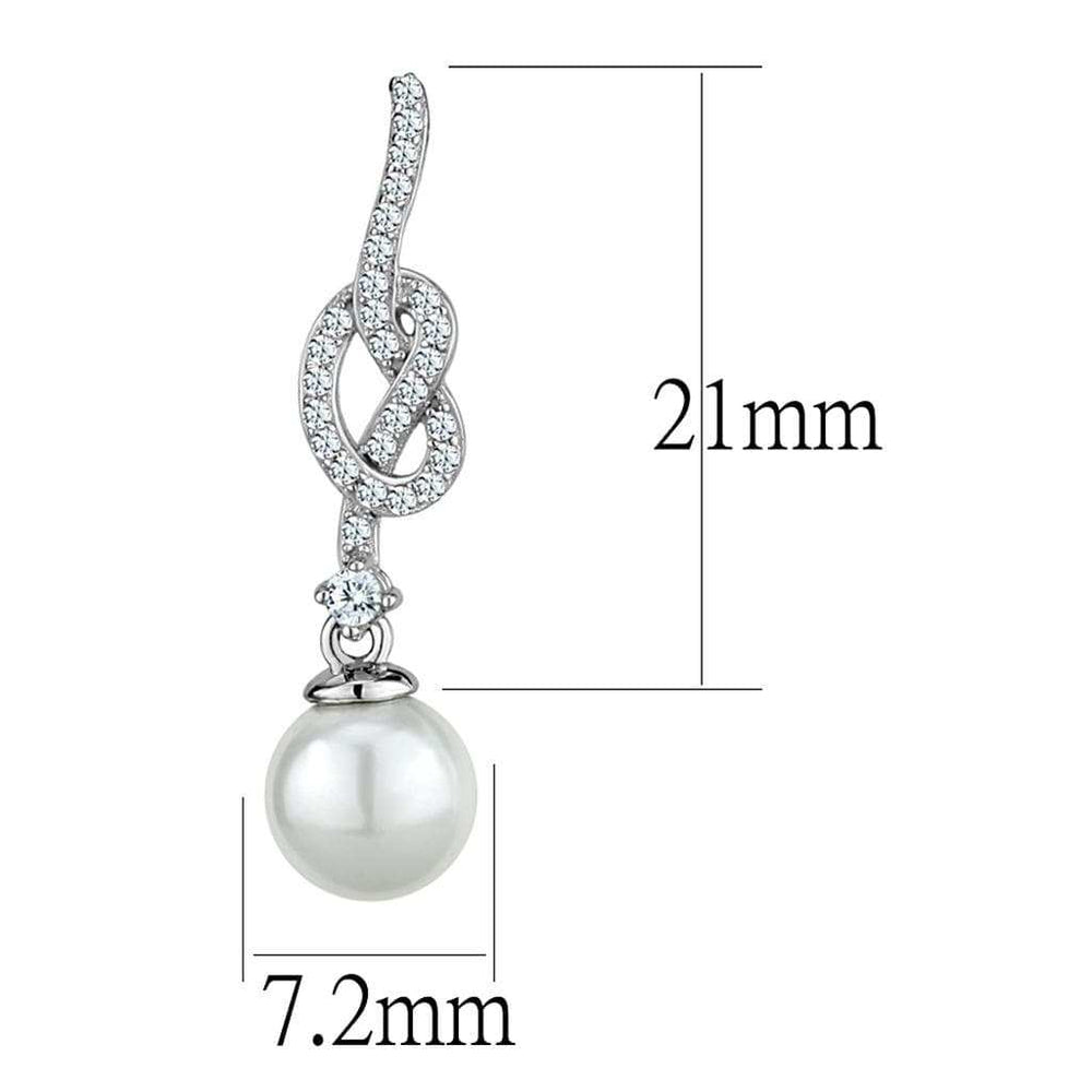 TS506 - Rhodium 925 Sterling Silver Earrings with Synthetic Glass Bead in White - Alamode - Flyclothing LLC