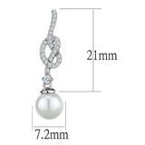 TS506 - Rhodium 925 Sterling Silver Earrings with Synthetic Glass Bead in White - Alamode - Flyclothing LLC