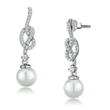 TS506 - Rhodium 925 Sterling Silver Earrings with Synthetic Glass Bead in White - Alamode - Flyclothing LLC