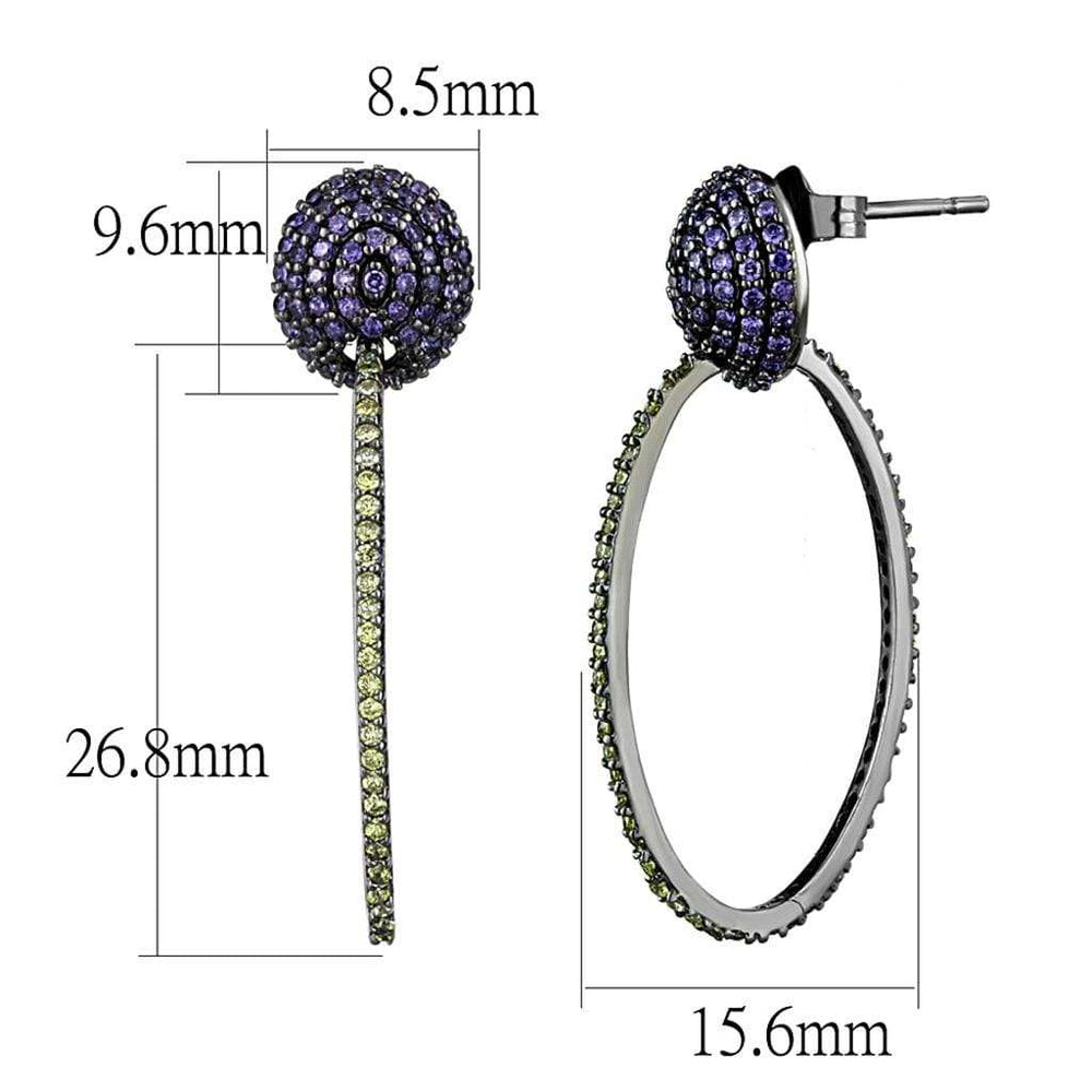 TS509 - Ruthenium 925 Sterling Silver Earrings with AAA Grade CZ in Multi Color - Alamode - Flyclothing LLC