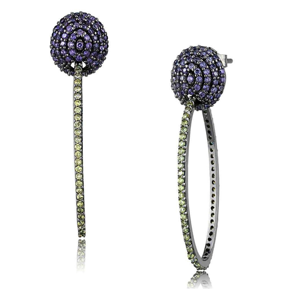 TS509 - Ruthenium 925 Sterling Silver Earrings with AAA Grade CZ in Multi Color - Alamode - Flyclothing LLC