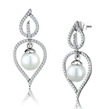TS510 - Rhodium 925 Sterling Silver Earrings with Semi-Precious Glass Bead in White - Alamode - Flyclothing LLC