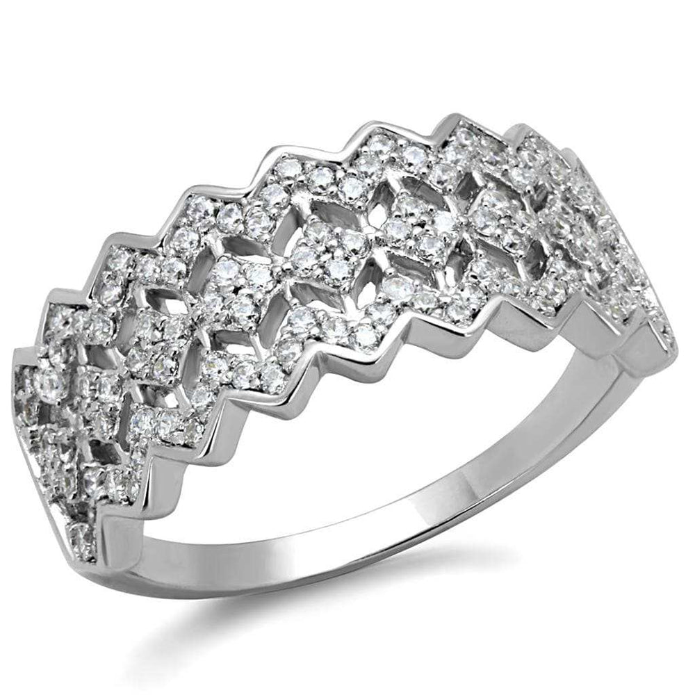 TS517 - Rhodium 925 Sterling Silver Ring with AAA Grade CZ in Clear - Alamode - Flyclothing LLC