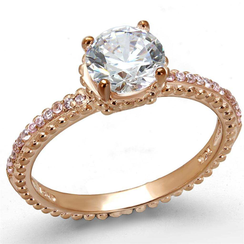 TS518 - Rose Gold 925 Sterling Silver Ring with AAA Grade CZ in Clear - Alamode - Flyclothing LLC