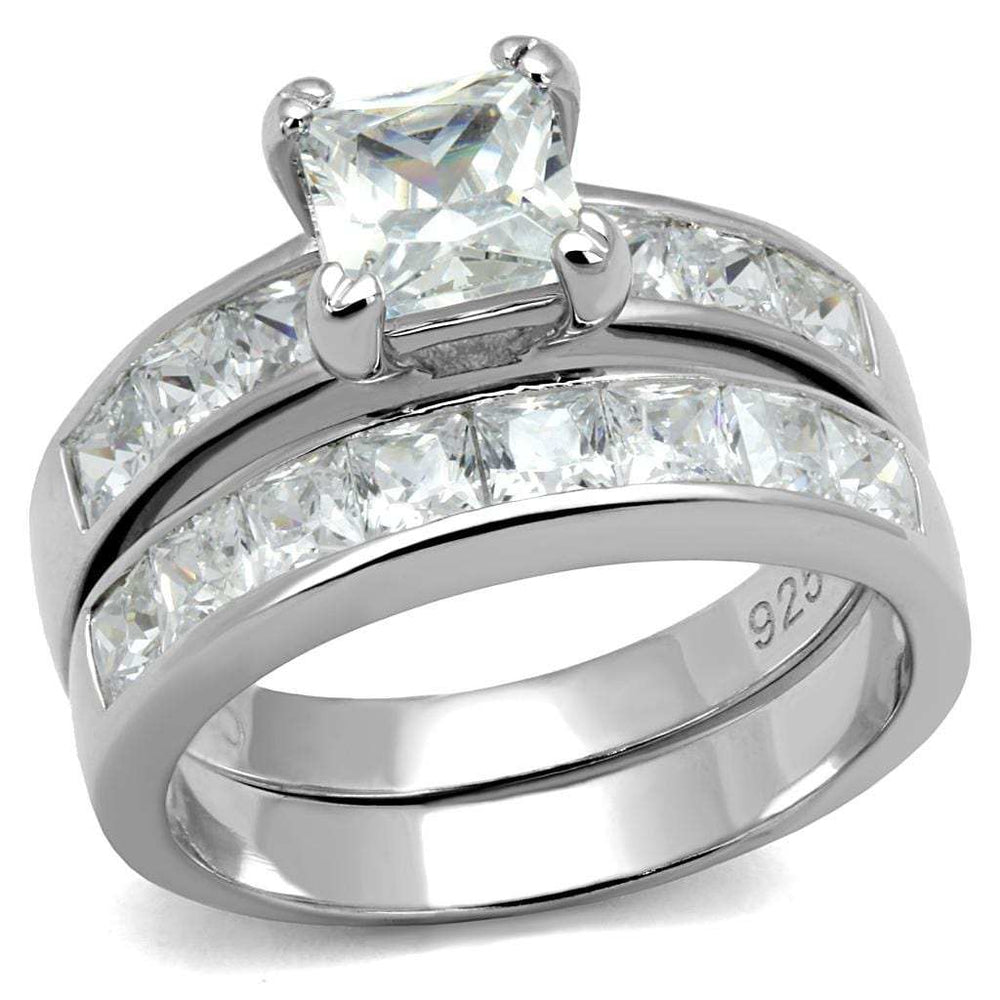 TS520 - Rhodium 925 Sterling Silver Ring with AAA Grade CZ in Clear - Alamode - Flyclothing LLC