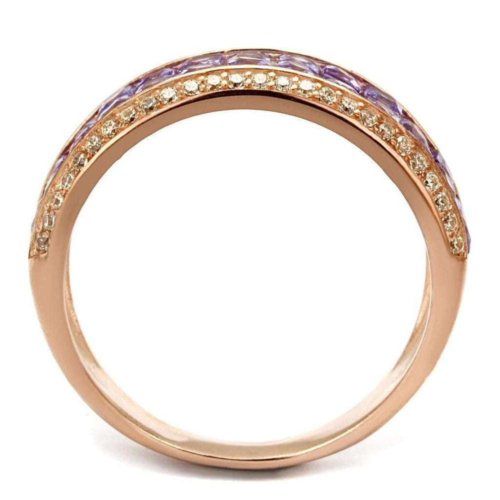 TS525 - Rose Gold 925 Sterling Silver Ring with AAA Grade CZ in Amethyst - Alamode - Flyclothing LLC