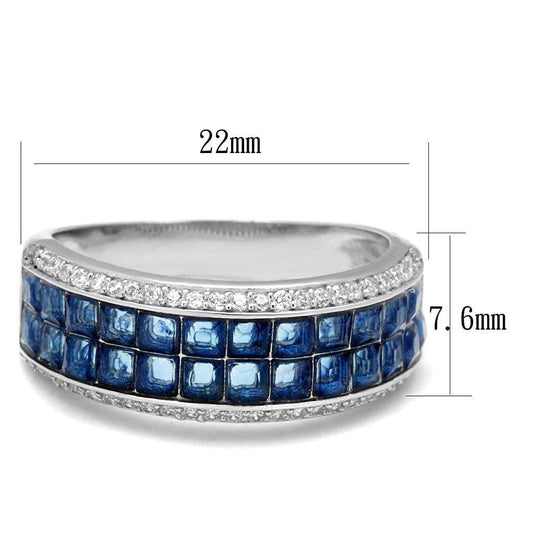 TS526 - Rhodium 925 Sterling Silver Ring with Synthetic Synthetic Glass in Montana - Alamode - Flyclothing LLC