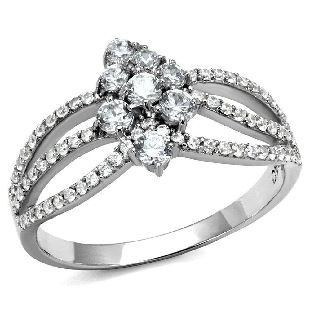 TS528 - Rhodium 925 Sterling Silver Ring with AAA Grade CZ in Clear - Alamode - Flyclothing LLC