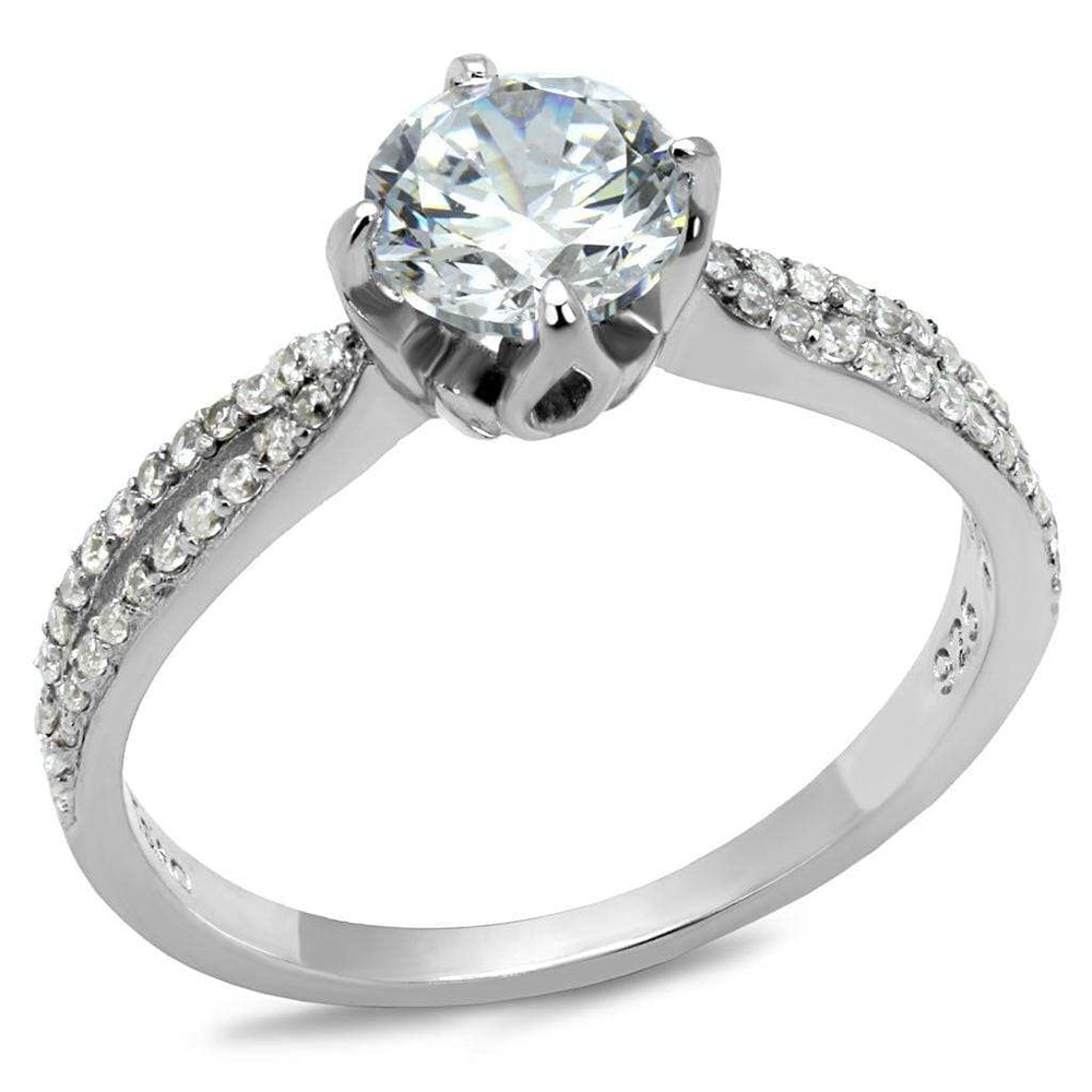 TS537 - Rhodium 925 Sterling Silver Ring with AAA Grade CZ in Clear - Alamode - Flyclothing LLC