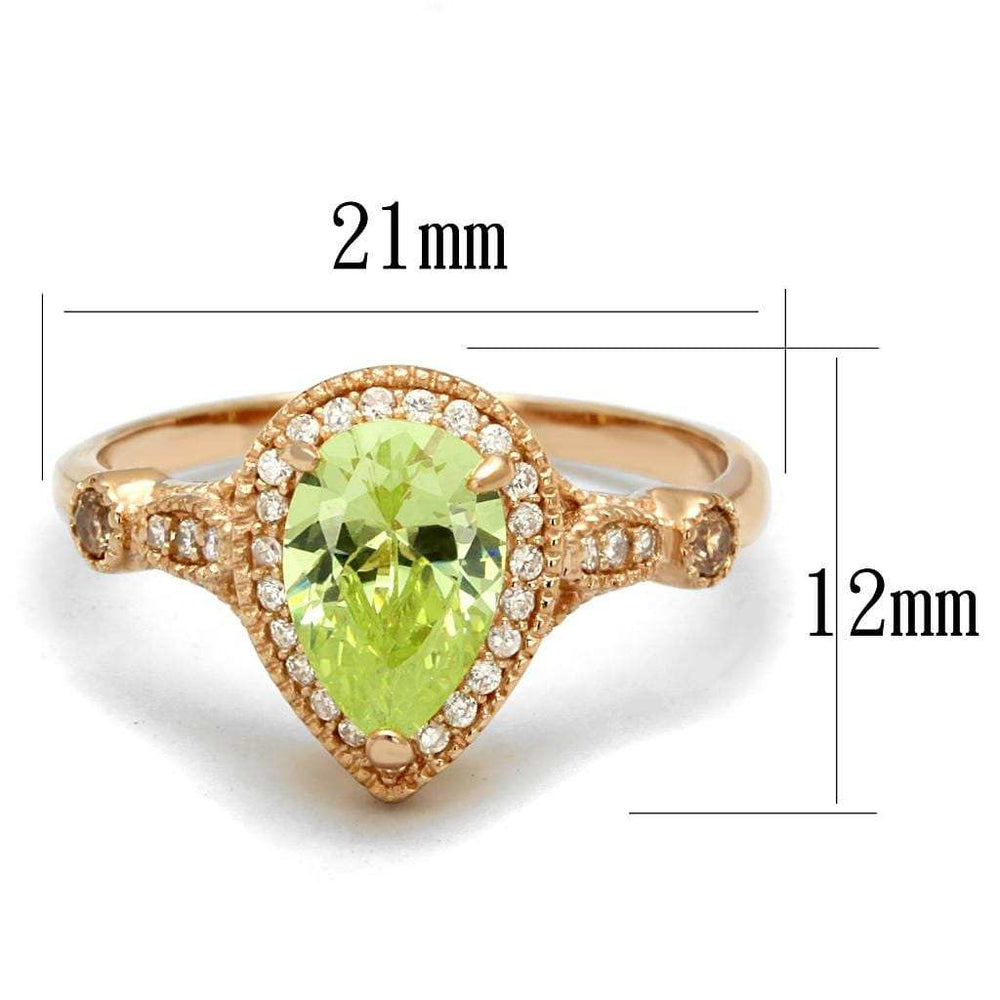 TS538 - Rose Gold 925 Sterling Silver Ring with AAA Grade CZ in Apple Green color - Alamode - Flyclothing LLC
