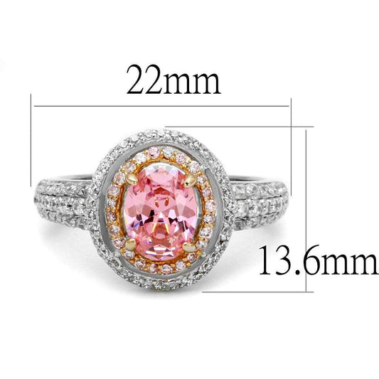 TS543 - Rose Gold + Rhodium 925 Sterling Silver Ring with AAA Grade CZ in Rose - Alamode - Flyclothing LLC