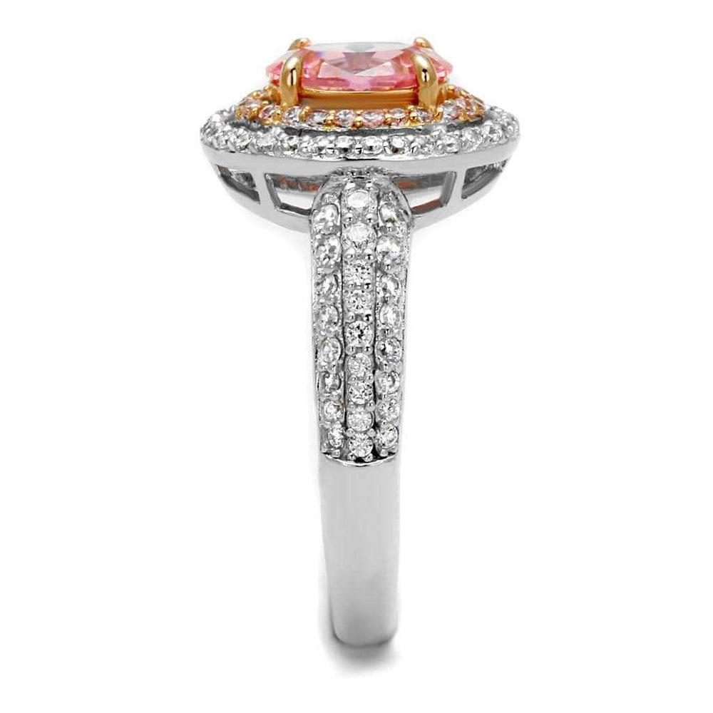 TS543 - Rose Gold + Rhodium 925 Sterling Silver Ring with AAA Grade CZ in Rose - Alamode - Flyclothing LLC