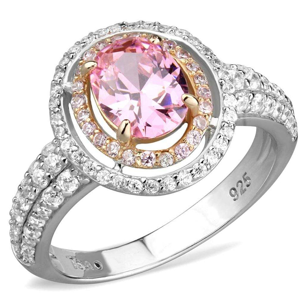 TS543 - Rose Gold + Rhodium 925 Sterling Silver Ring with AAA Grade CZ in Rose - Alamode - Flyclothing LLC