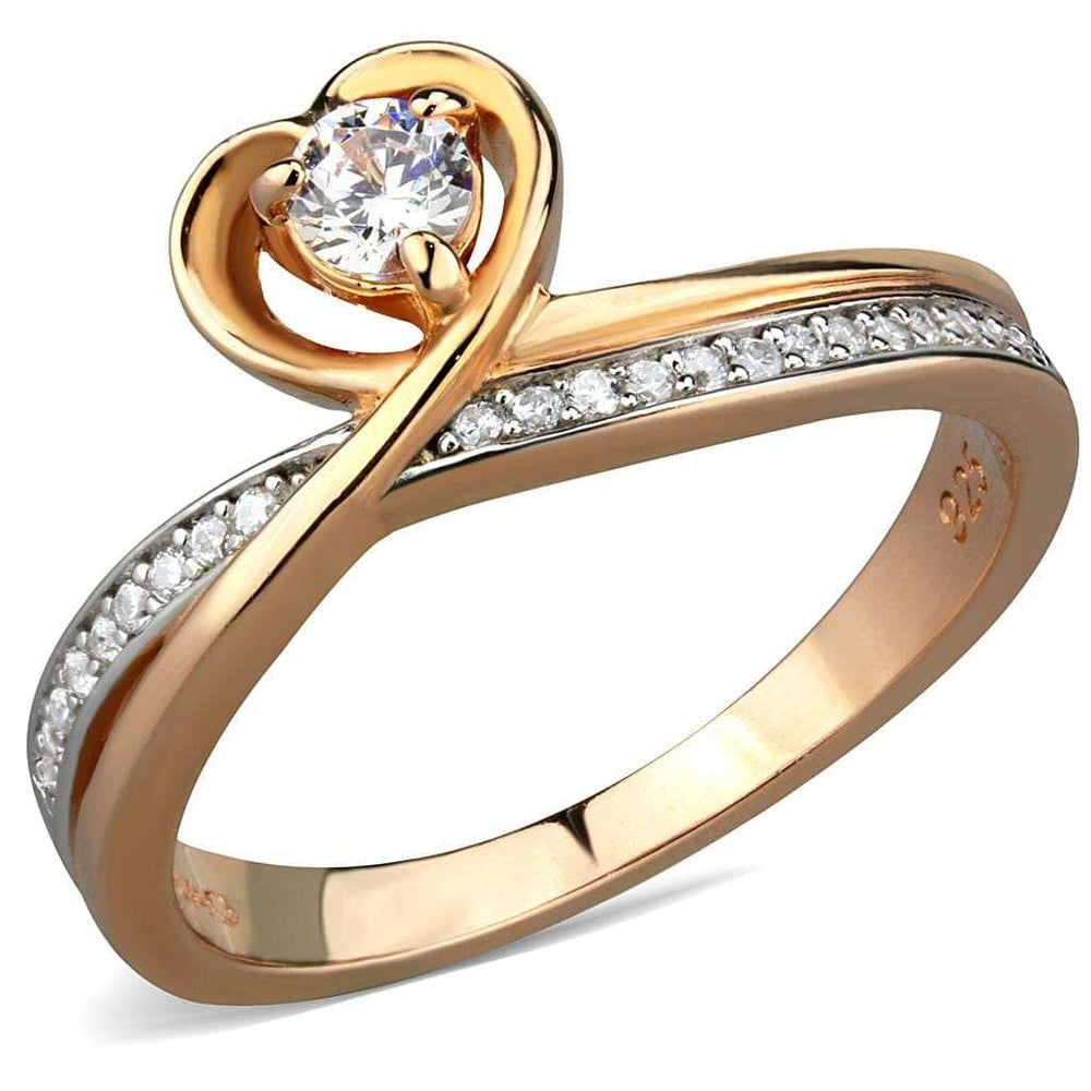 TS544 - Rose Gold + Rhodium 925 Sterling Silver Ring with AAA Grade CZ in Clear - Alamode - Flyclothing LLC