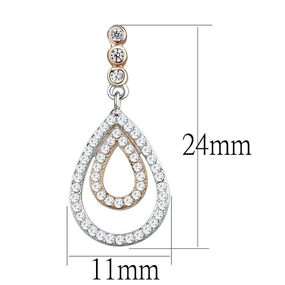 TS548 - Rose Gold + Rhodium 925 Sterling Silver Earrings with AAA Grade CZ in Clear - Alamode - Flyclothing LLC