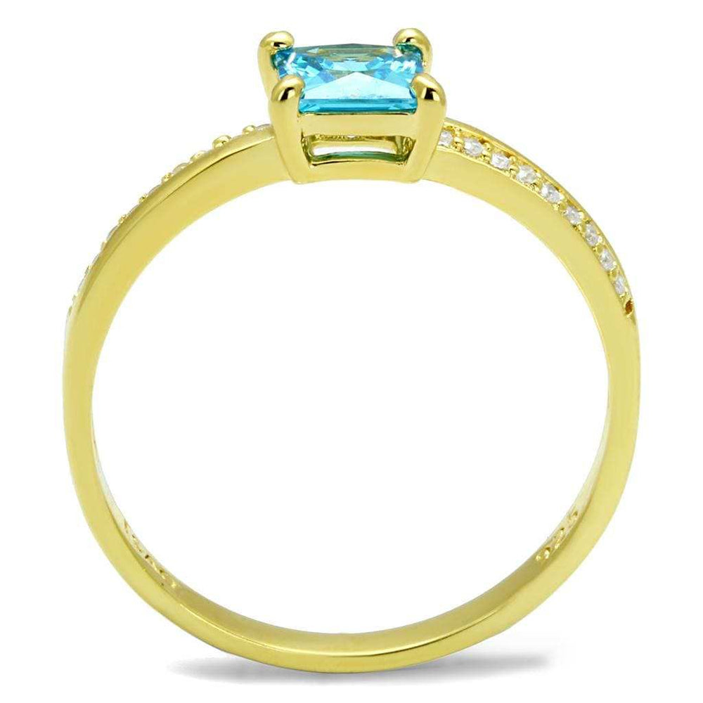 TS559 - Gold 925 Sterling Silver Ring with AAA Grade CZ in Sea Blue - Alamode - Flyclothing LLC
