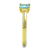 TS559 - Gold 925 Sterling Silver Ring with AAA Grade CZ in Sea Blue - Alamode - Flyclothing LLC
