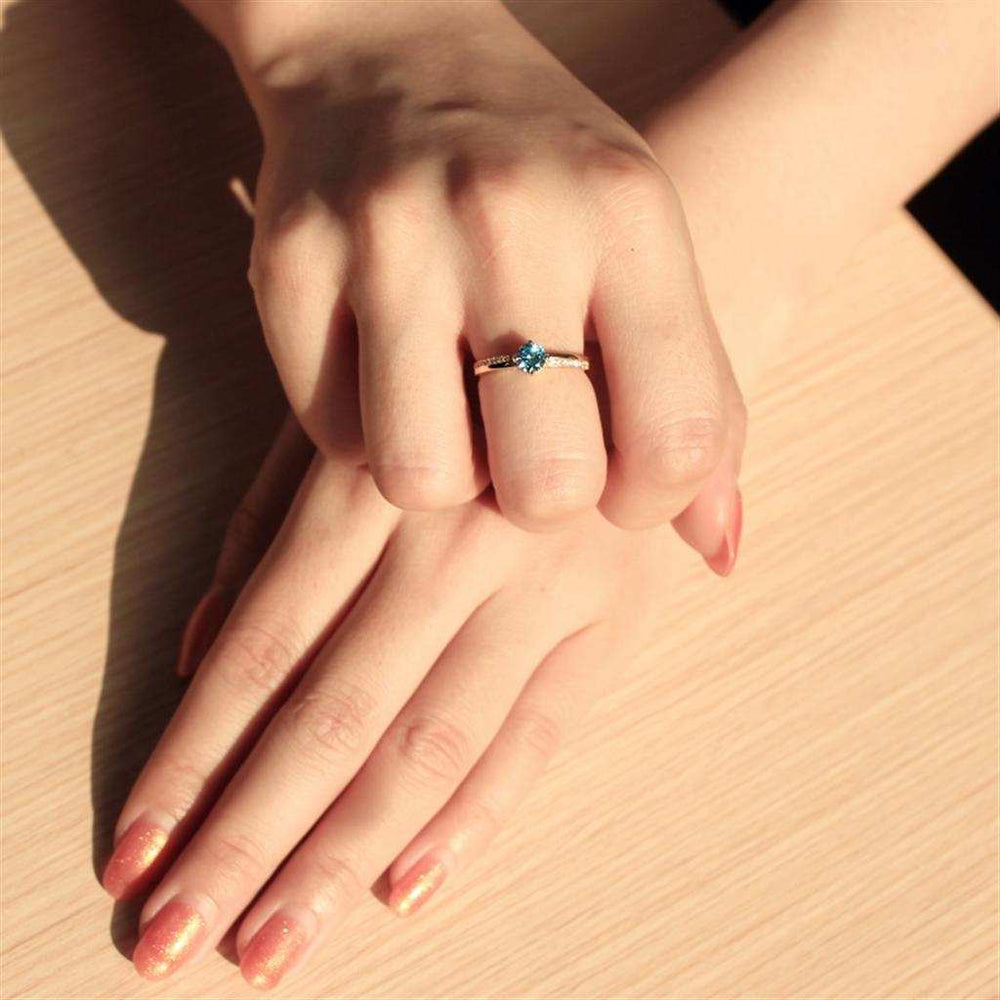 TS561 - Gold 925 Sterling Silver Ring with AAA Grade CZ in Sea Blue - Alamode - Flyclothing LLC