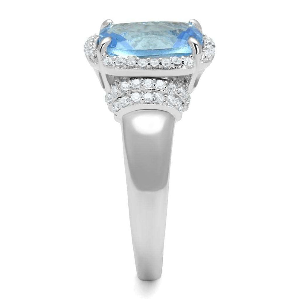 TS562 - Rhodium 925 Sterling Silver Ring with Synthetic Synthetic Glass in Light Sapphire - Alamode - Flyclothing LLC