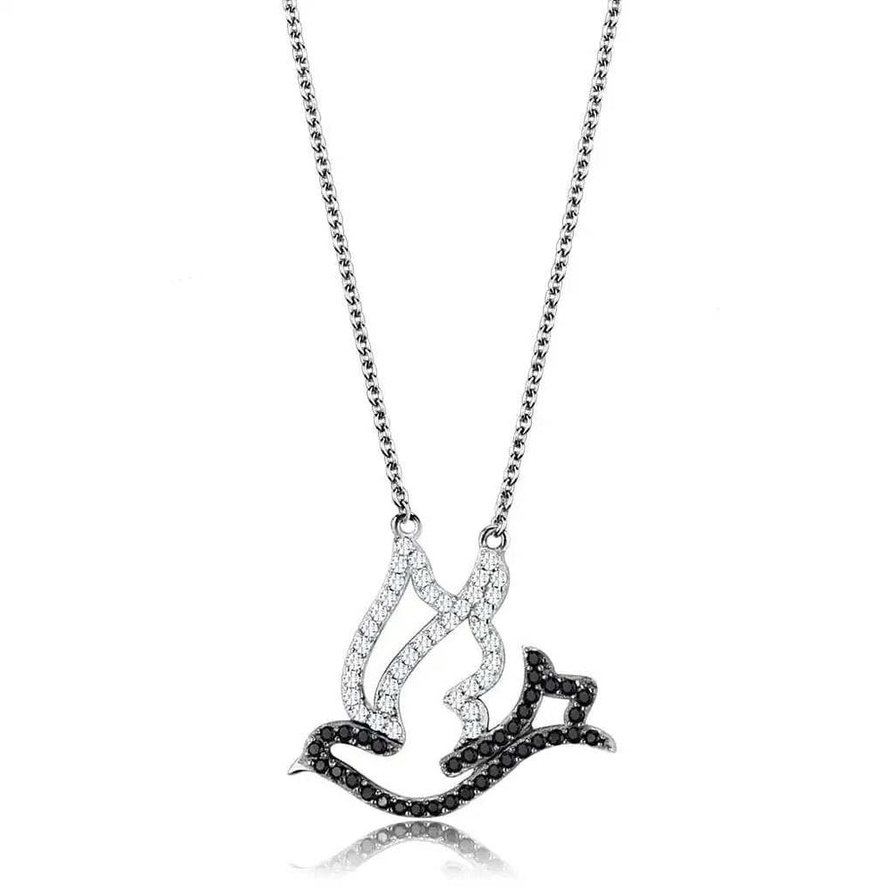 TS563 - Rhodium + Ruthenium 925 Sterling Silver Chain Pendant with AAA Grade CZ in Clear - Alamode - Flyclothing LLC