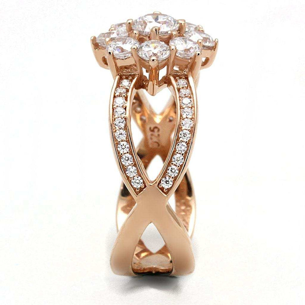 TS586 - Rose Gold 925 Sterling Silver Ring with AAA Grade CZ in Clear - Alamode - Flyclothing LLC