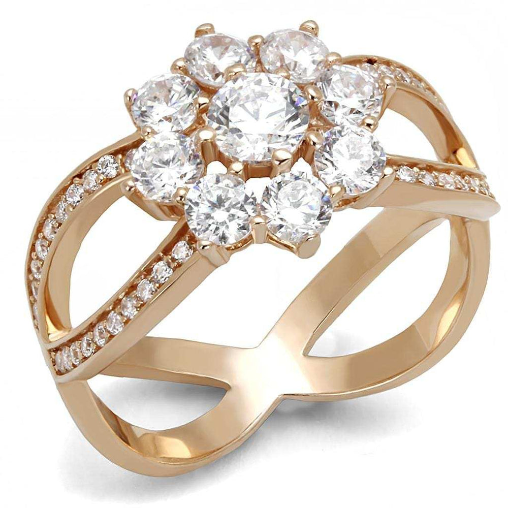 TS586 - Rose Gold 925 Sterling Silver Ring with AAA Grade CZ in Clear - Alamode - Flyclothing LLC