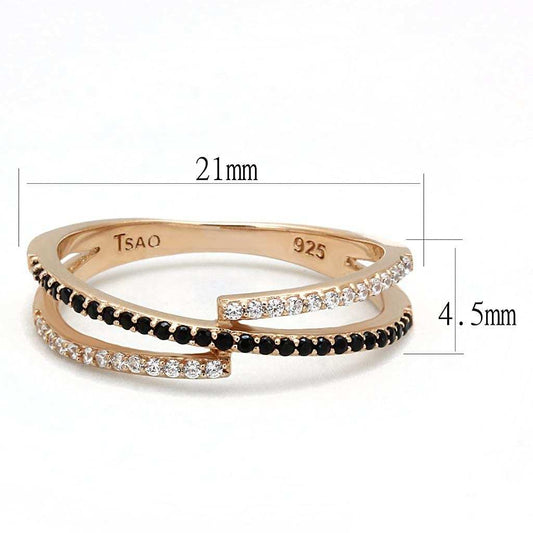 TS590 - Rose Gold 925 Sterling Silver Ring with Synthetic Spinel in Jet - Alamode - Flyclothing LLC