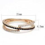 TS590 - Rose Gold 925 Sterling Silver Ring with Synthetic Spinel in Jet - Alamode - Flyclothing LLC