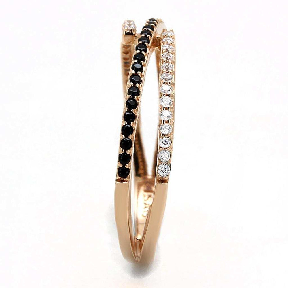 TS590 - Rose Gold 925 Sterling Silver Ring with Synthetic Spinel in Jet - Alamode - Flyclothing LLC