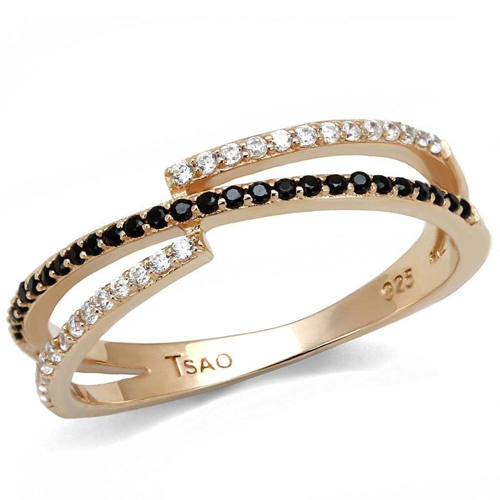 TS590 - Rose Gold 925 Sterling Silver Ring with Synthetic Spinel in Jet - Alamode - Flyclothing LLC