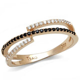 TS590 - Rose Gold 925 Sterling Silver Ring with Synthetic Spinel in Jet - Alamode - Flyclothing LLC