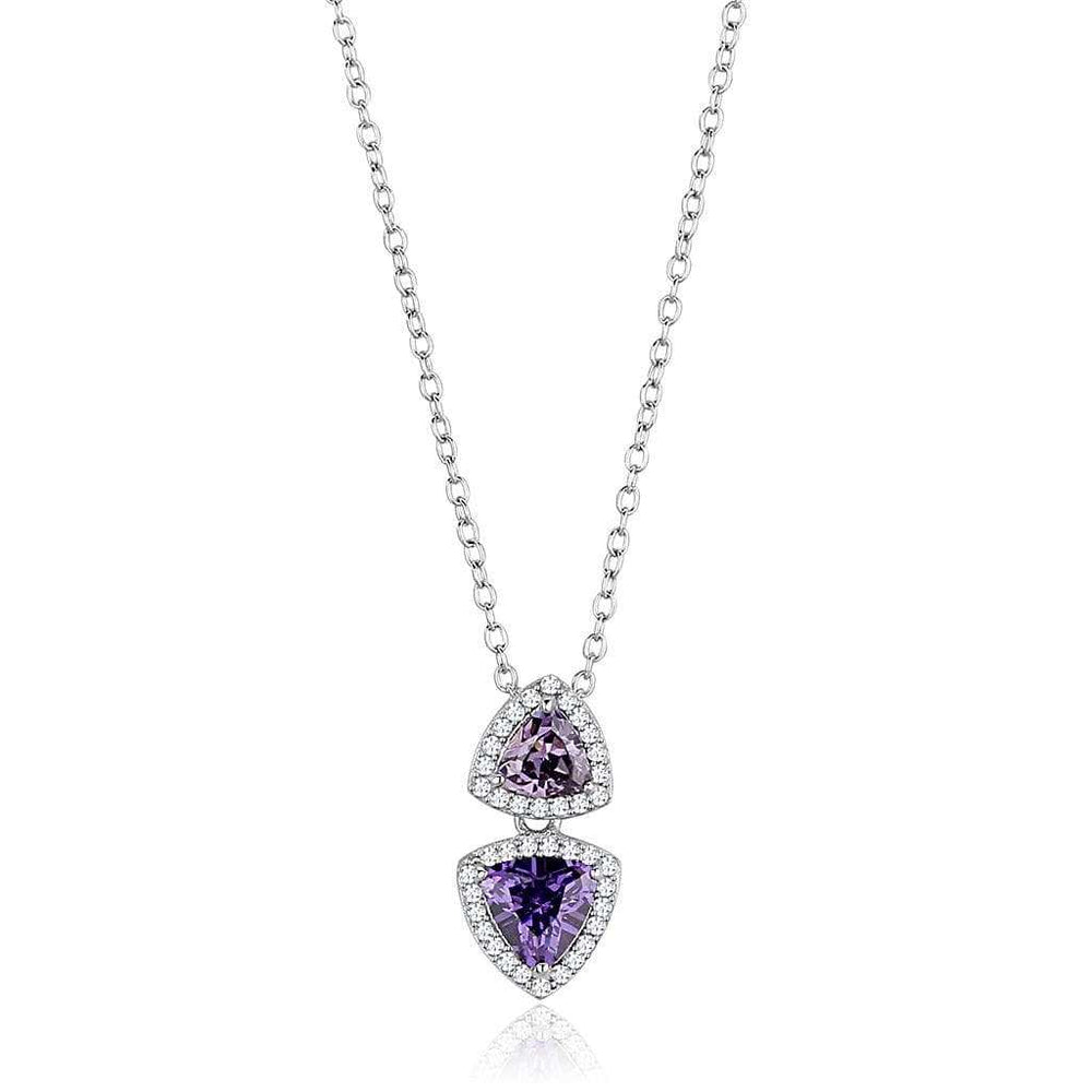 TS607 - Rhodium 925 Sterling Silver Chain Pendant with AAA Grade CZ in Amethyst - Alamode - Flyclothing LLC