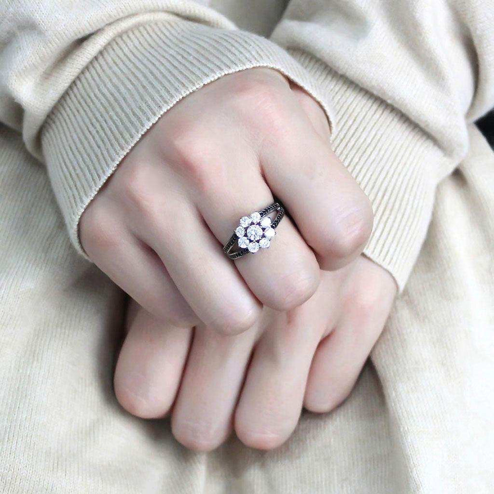 TS611 - Ruthenium 925 Sterling Silver Ring with AAA Grade CZ in Clear - Alamode - Flyclothing LLC