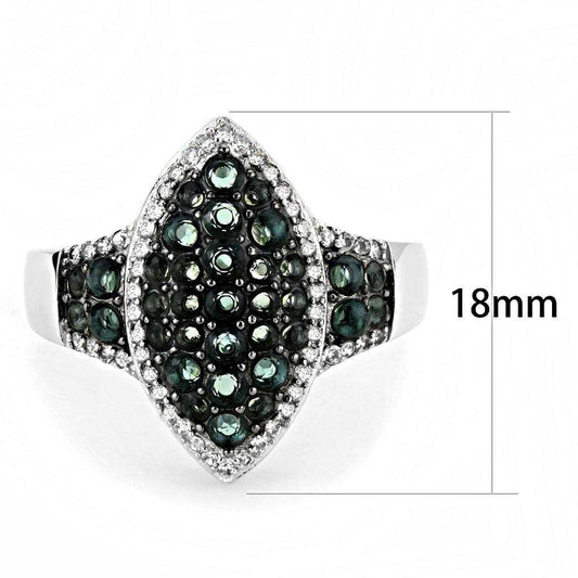 TS614 - Rhodium + Ruthenium 925 Sterling Silver Ring with Synthetic Synthetic Glass in Blue Zircon - Alamode - Flyclothing LLC