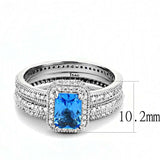 TS615 - Rhodium 925 Sterling Silver Ring with Synthetic Synthetic Glass in Sea Blue - Alamode - Flyclothing LLC