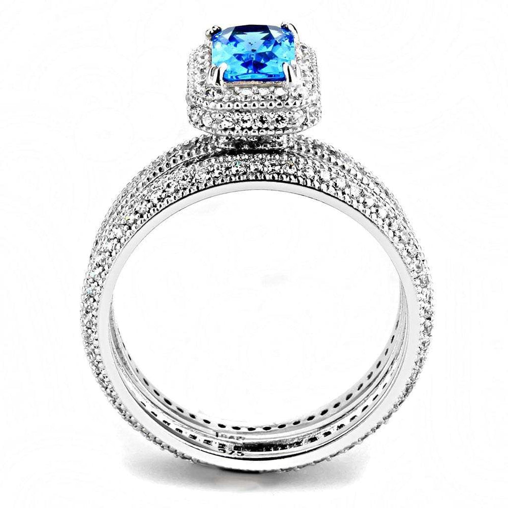 TS615 - Rhodium 925 Sterling Silver Ring with Synthetic Synthetic Glass in Sea Blue - Alamode - Flyclothing LLC
