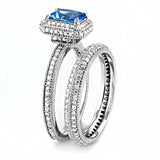 TS615 - Rhodium 925 Sterling Silver Ring with Synthetic Synthetic Glass in Sea Blue - Alamode - Flyclothing LLC