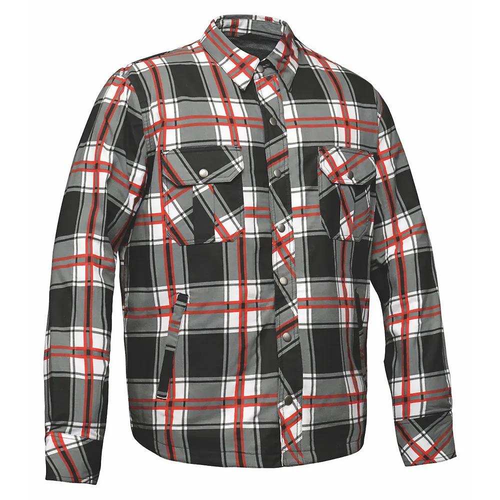 Rider's Plaid - Mens Black & Red Armored Flannel - Unik Just for Bikers - Flyclothing LLC