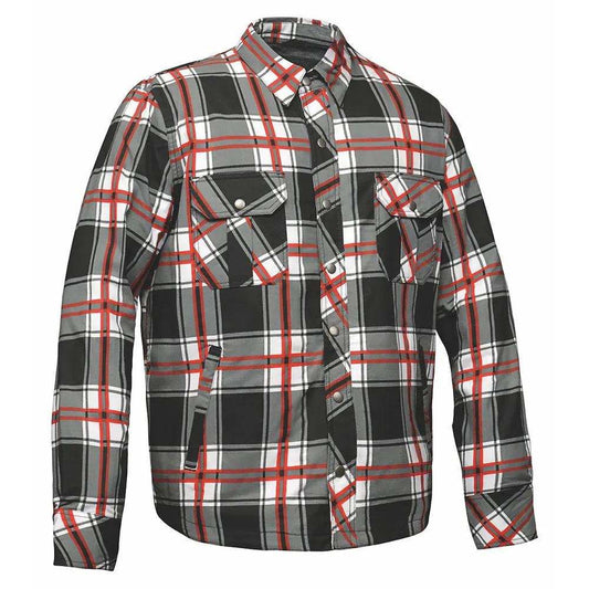 Rider's Plaid - Mens Black & Red Armored Flannel - Unik Just for Bikers - Flyclothing LLC