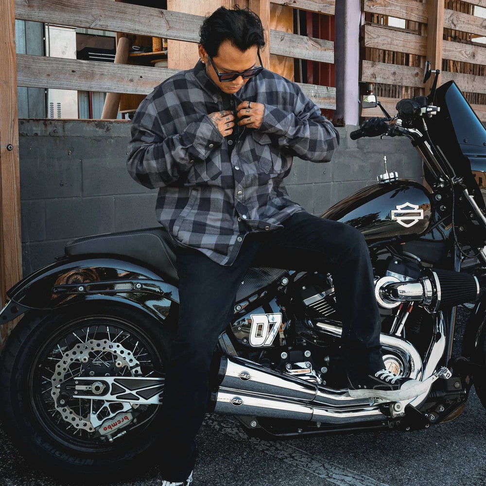 Sentry - Mens Black & Gray Armored Flannel - Unik Just for Bikers - Flyclothing LLC