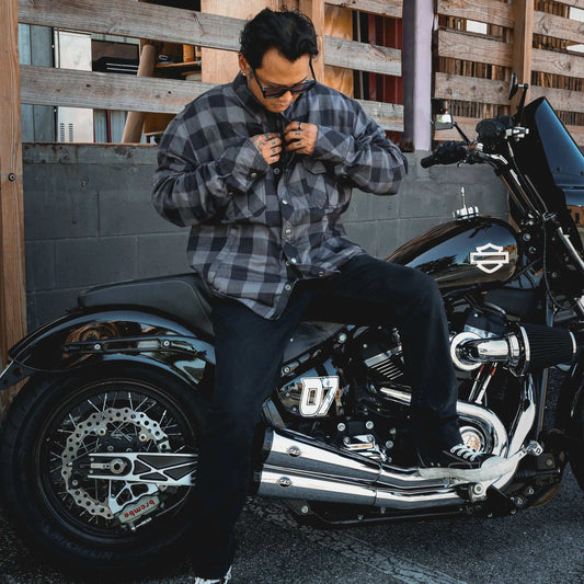 Sentry - Mens Black & Gray Armored Flannel - Unik Just for Bikers - Flyclothing LLC
