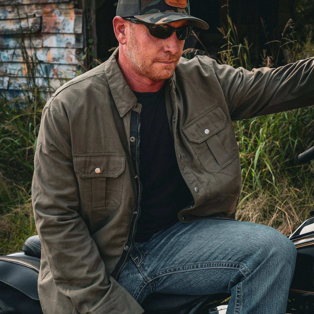 Sargeant - Mens Green Armored Flannel - Unik Just for Bikers - Flyclothing LLC