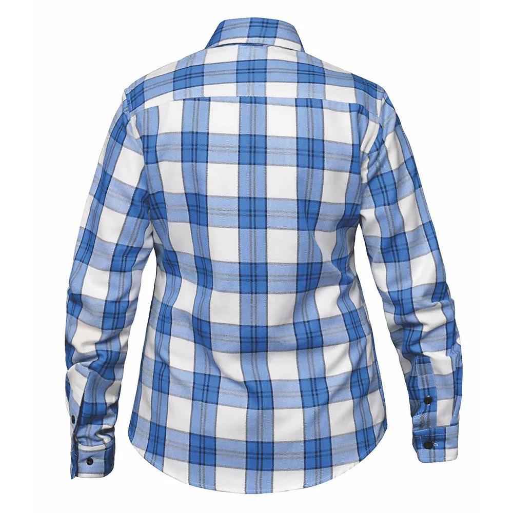 Ladies Blue and White Flannel Shirt - Unik Just for Bikers - Flyclothing LLC