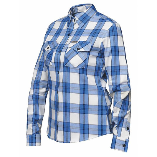 Ladies Blue and White Flannel Shirt - Unik Just for Bikers - Flyclothing LLC