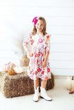 Tangerine Leaves 3/4 Sleeve Ruffle Twirl Dress - Mila & Rose ® - Flyclothing LLC