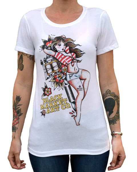 Black Market Art Company Tattoo Tradition Women's Loose Neck T-Shirt - Black Market Art Company - Flyclothing LLC