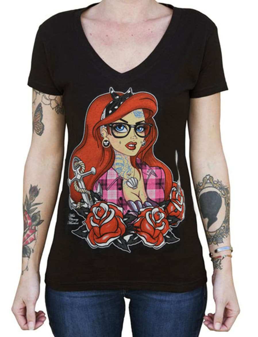 Black Market Art Company Tattooed Mermaid Women's V-Neck T-Shirt - Black Market Art Company - Flyclothing LLC